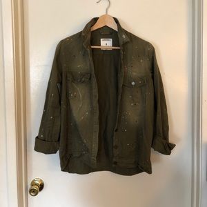 Paint splatter green denim jacket